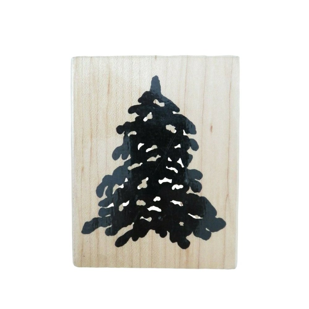 Vintage 1996 Print Works Christmas Pine Tree Mounted Rubber Stamp Wooden Block
